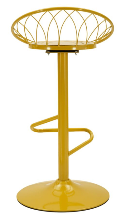 Scaun înalt de bar din metal galben muștar cu spătar rotund tip plasă [7]