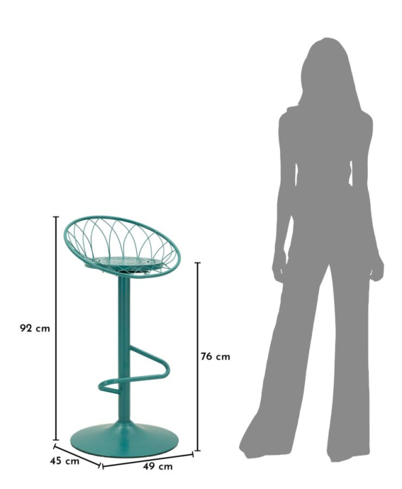 Scaun înalt de bar din metal verde petrol cu spătar rotund tip plasă [10]