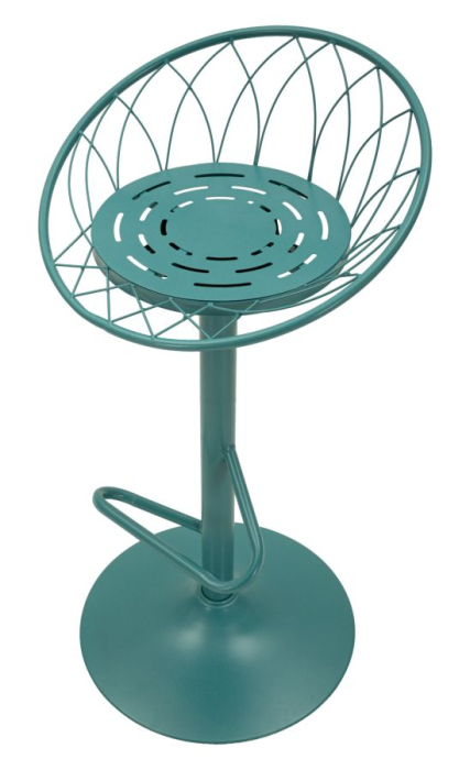 Scaun înalt de bar din metal verde petrol cu spătar rotund tip plasă [6]