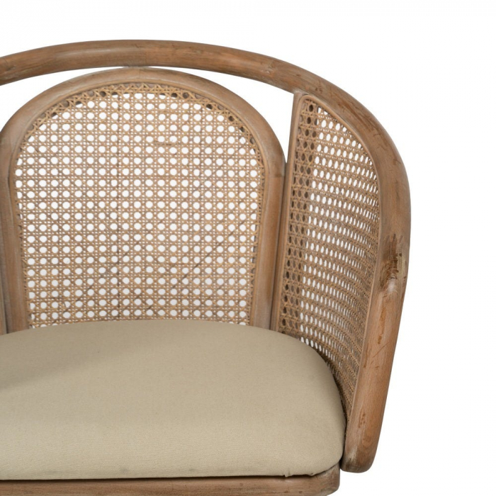 Scaun lemn natur cu spătar împletit și șezut bej – design organic modern [5]