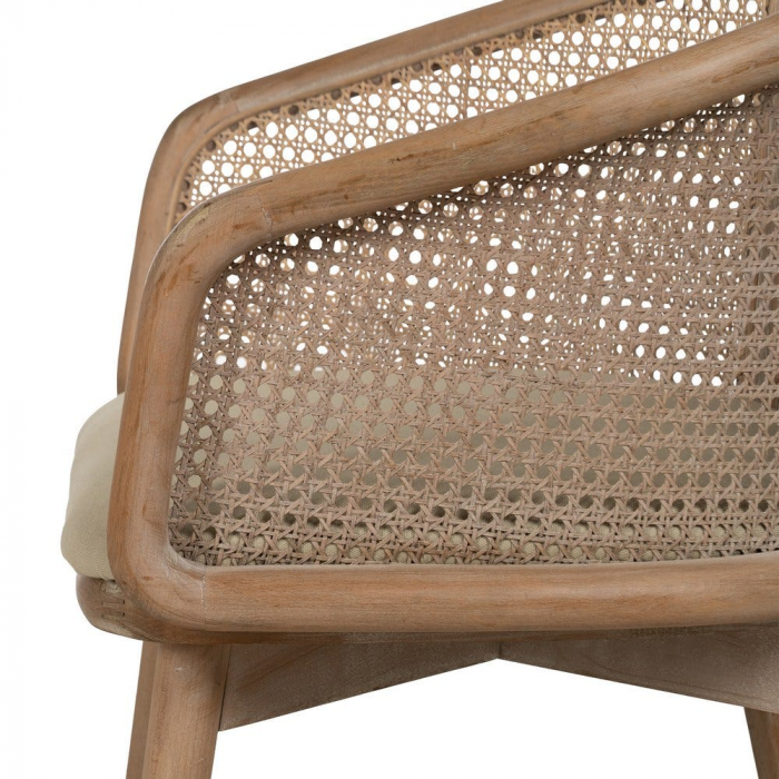 Scaun lemn natur cu spătar împletit și șezut bej – design organic modern [7]