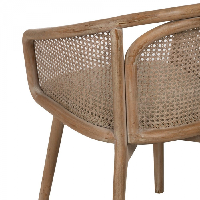 Scaun lemn natur cu spătar împletit și șezut bej – design organic modern [12]