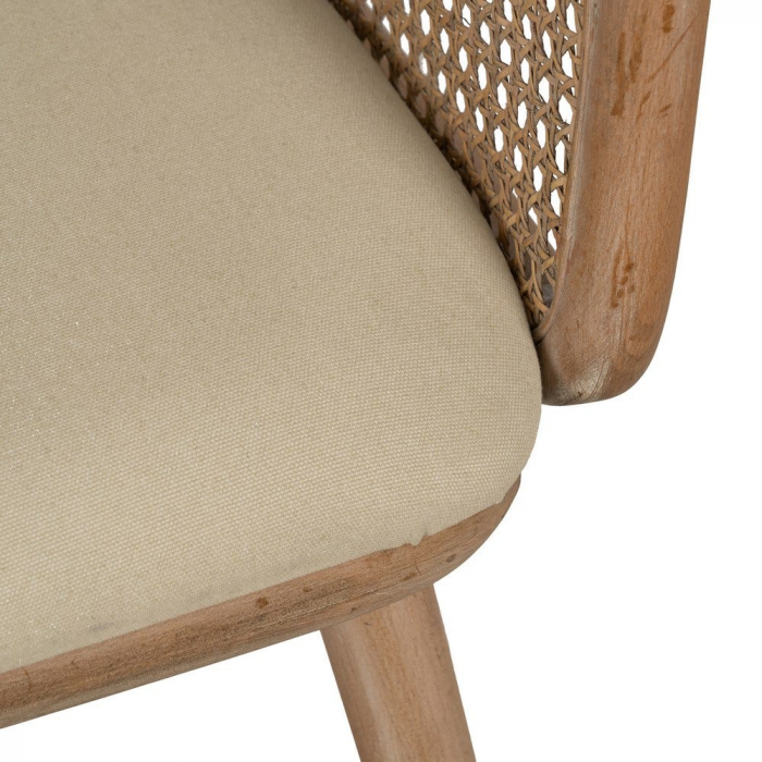 Scaun lemn natur cu spătar împletit și șezut bej – design organic modern [9]