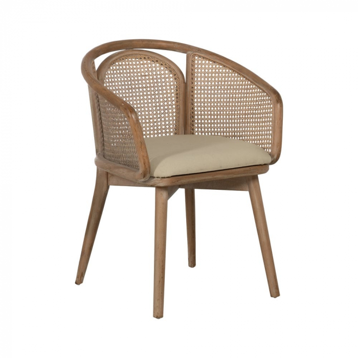 Scaun lemn natur cu spătar împletit și șezut bej – design organic modern [2]