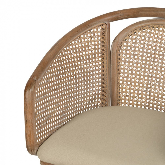 Scaun lemn natur cu spătar împletit și șezut bej – design organic modern [6]