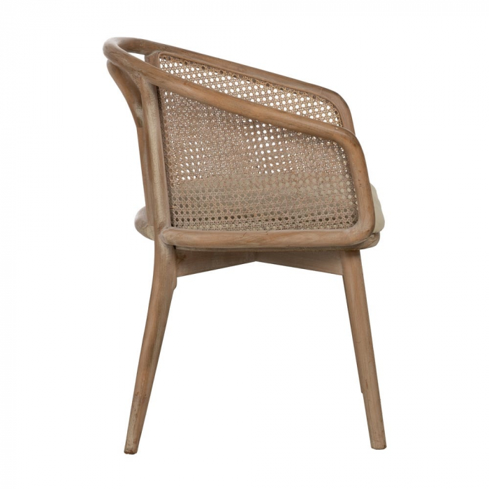Scaun lemn natur cu spătar împletit și șezut bej – design organic modern [3]