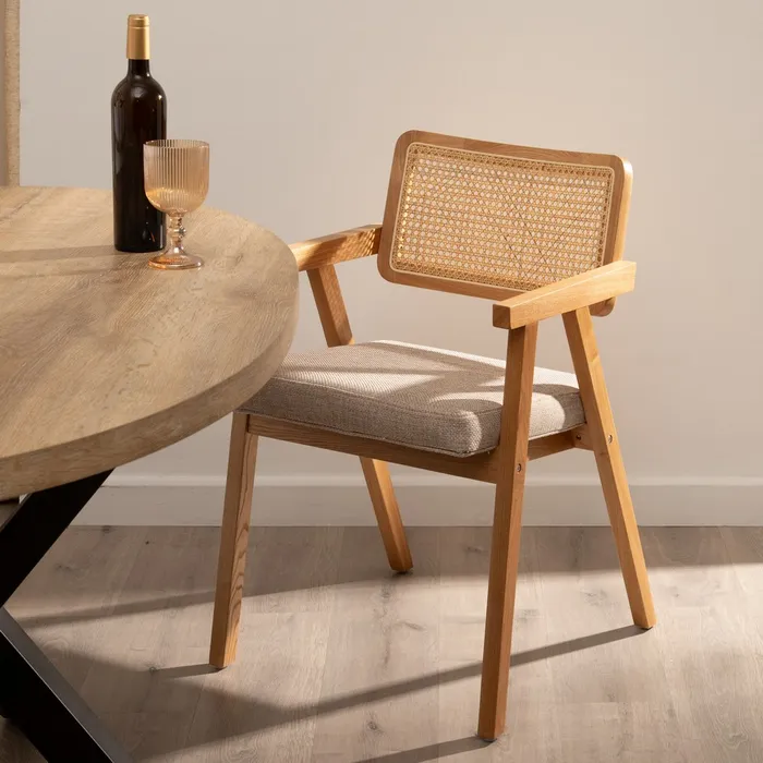 Scaun Lemn Natural, Ratan, Stofa Bej - creativdeco.ro [4]