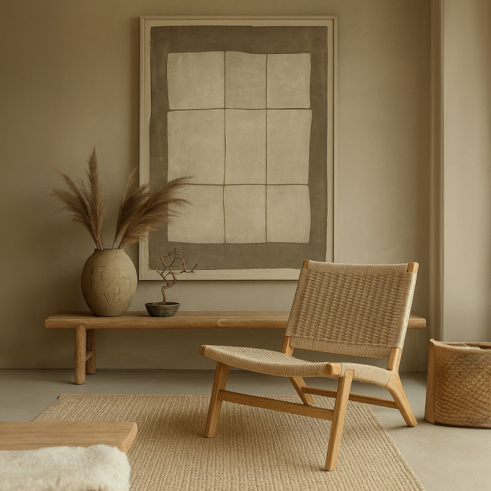 Scaun lounge din lemn masiv cu șezut și spătar din frânghie împletită OMA [2]