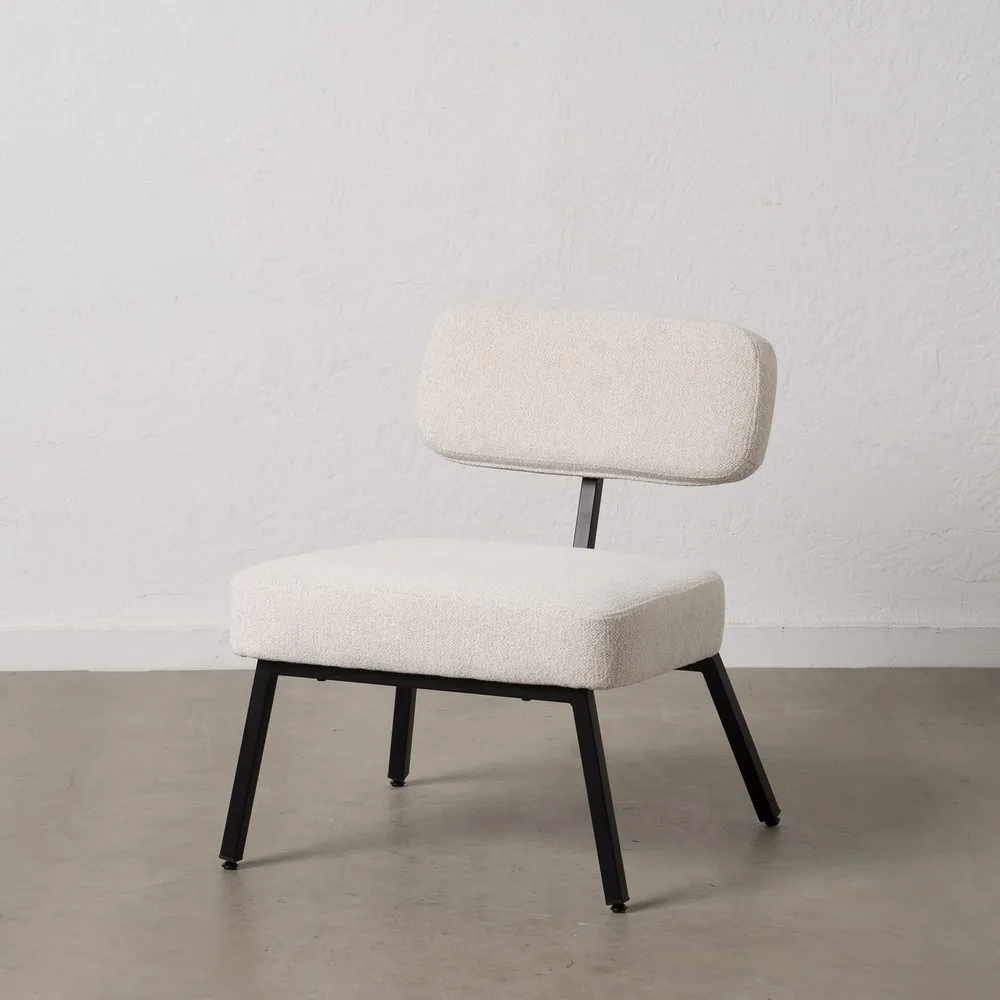 Scaun lounge stofa alb, metal negru, creativdeco.ro [2]