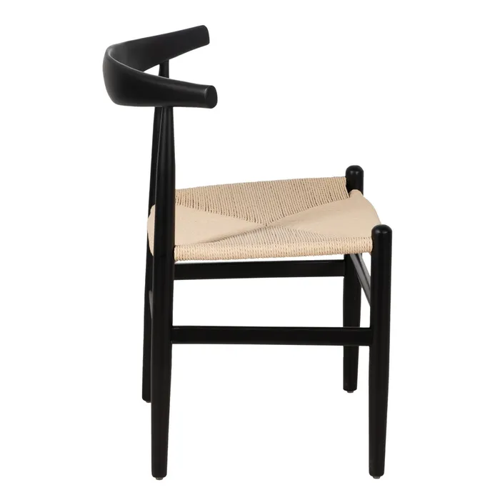 Set 2 scaune dining japandi lemn negru cu șezut sfoară bej [4]