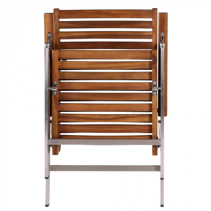 Scaun Norah inox cu lemn acacia, pliabil și reglabil pentru exterior [5]