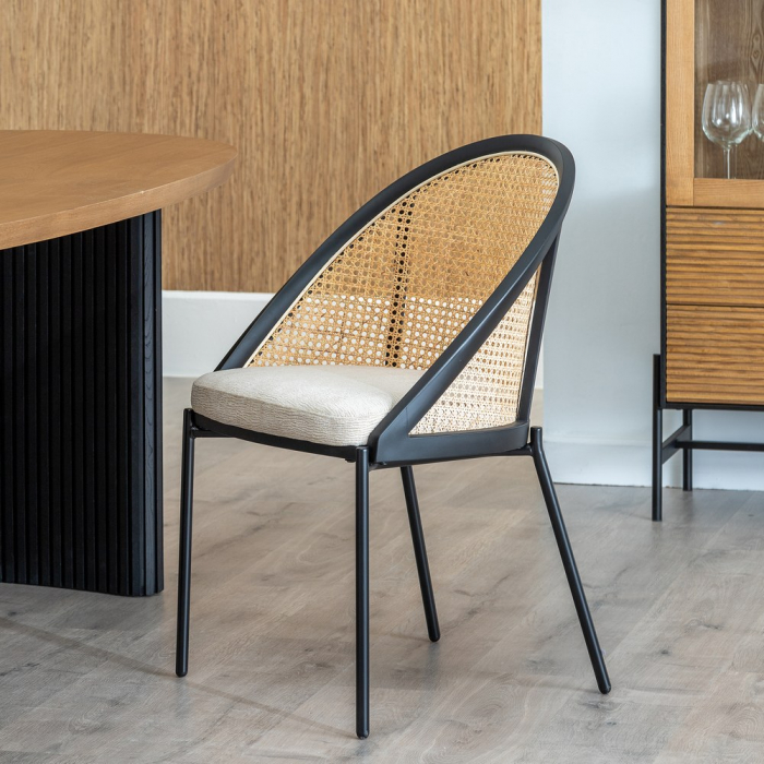 Scaun negru-natural otel si ratan|Scaune moderne pentru decor contemporan [2]