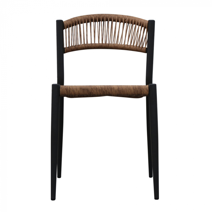 Scaun modern de exterior din aluminiu și rattan, negru cu nuanță de nuc [2]