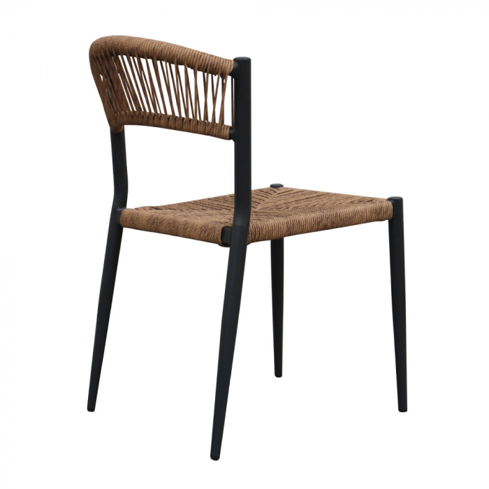Scaun modern de exterior din aluminiu și rattan, negru cu nuanță de nuc [3]