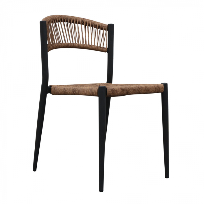 Scaun modern de exterior din aluminiu și rattan, negru cu nuanță de nuc [1]