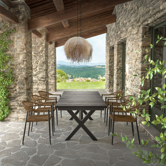 Scaun de terasă modern cu aspect natural din aluminiu și rattan [2]