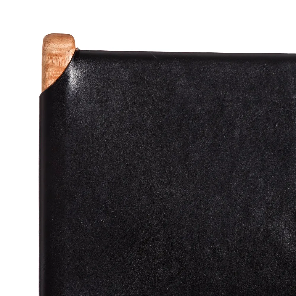 Scaun din lemn masiv de tec cu piele naturală neagră rustic modern [7]
