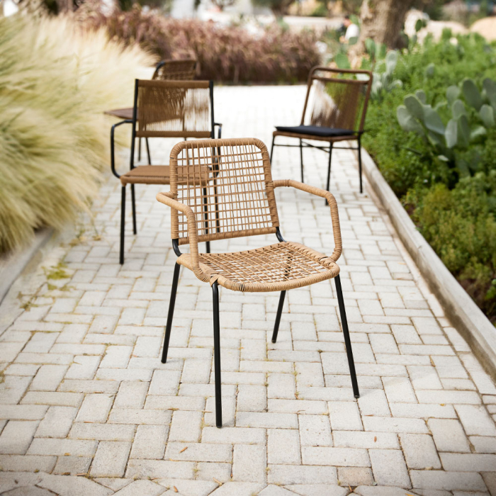 Scaun din ratan natural cu brațe și structură metalică [3]