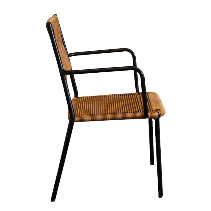 Scaun din ratan natural cu brațe și structură metalică [5]