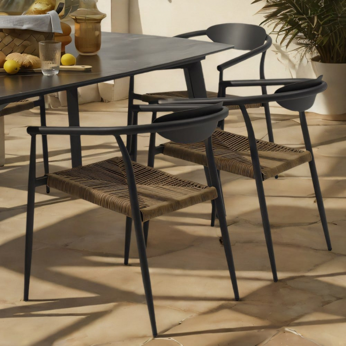 Scaun Tanya Charcoal cu fibre honey, stil japandi industrial, stivuibil [2]
