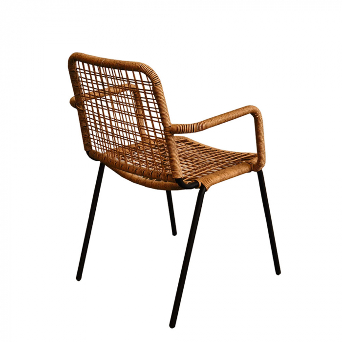 Scaun din rattan PE natural închis, cadru metalic negru, stil contemporan pentru terasă sau dining [6]
