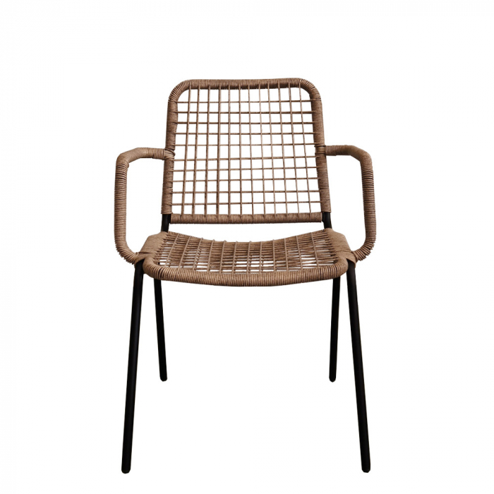 Scaun din rattan PE natural închis, cadru metalic negru, stil contemporan pentru terasă sau dining [4]