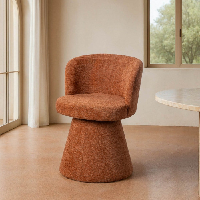 Scaun tapițat din stofă teracota cu mecanism rotativ și bază conică [3]