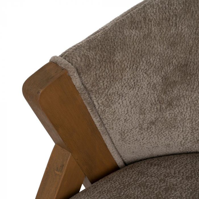 Scaun tapițat taupe cu spătar curbat și picioare din lemn de mesteacăn – stil modern elegant [8]
