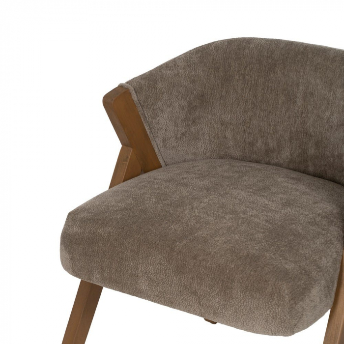 Scaun tapițat taupe cu spătar curbat și picioare din lemn de mesteacăn – stil modern elegant [6]