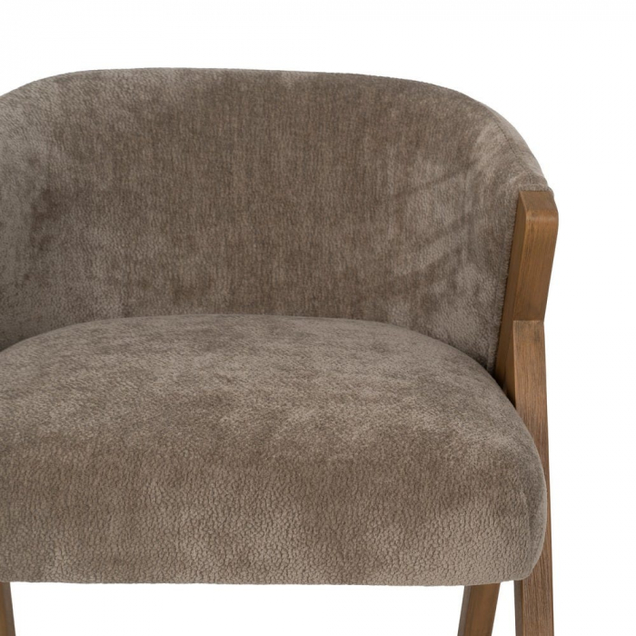 Scaun tapițat taupe cu spătar curbat și picioare din lemn de mesteacăn – stil modern elegant [5]