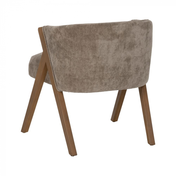 Scaun tapițat taupe cu spătar curbat și picioare din lemn de mesteacăn – stil modern elegant [4]