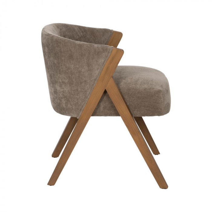 Scaun tapițat taupe cu spătar curbat și picioare din lemn de mesteacăn – stil modern elegant [3]