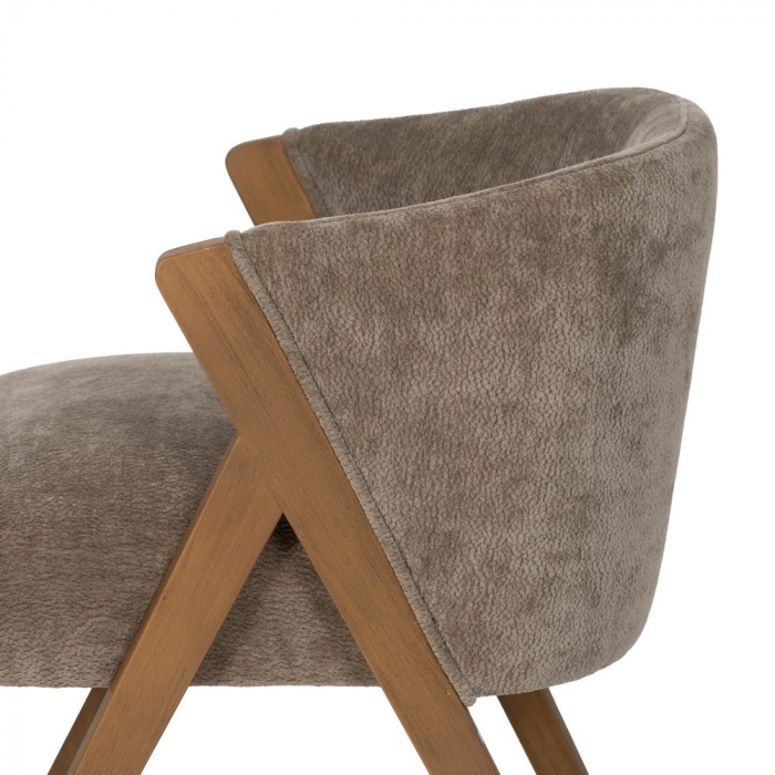 Scaun tapițat taupe cu spătar curbat și picioare din lemn de mesteacăn – stil modern elegant [7]