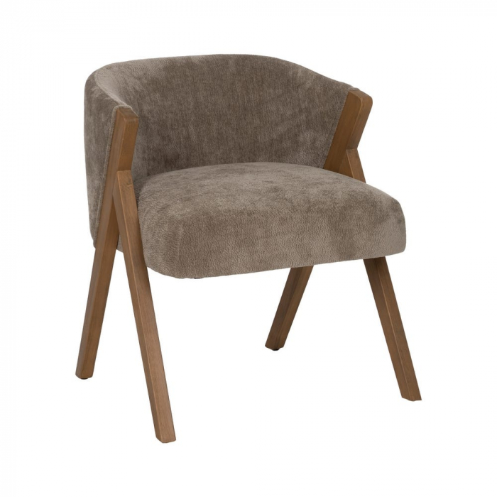 Scaun tapițat taupe cu spătar curbat și picioare din lemn de mesteacăn – stil modern elegant [2]