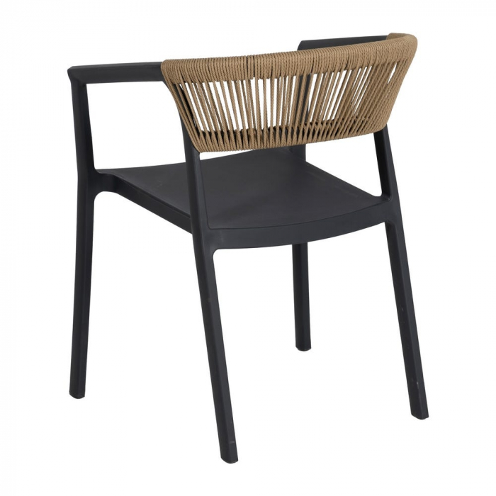 Scaun exterior negru cu spătar împletit – stivuibil, rezistent horeca [5]