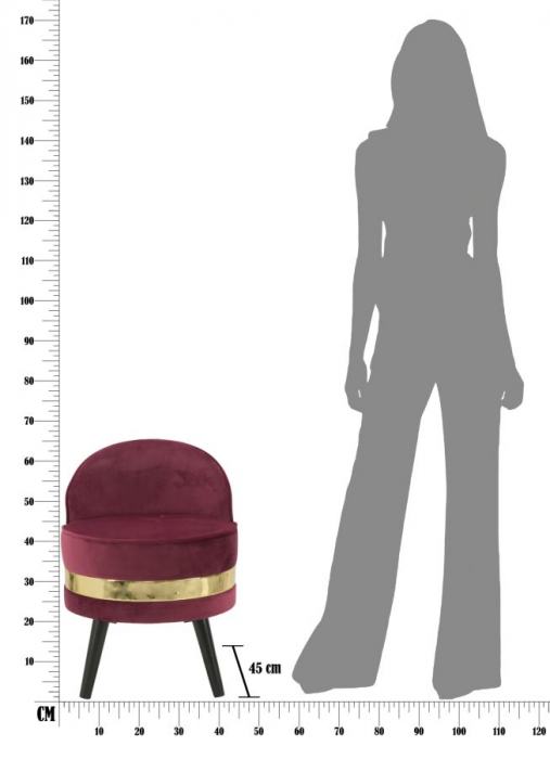 Scaun fotoliu rotund catifea rosu bordo banda aurie Mini Paris 45x62 - CreativDeco.ro [9]