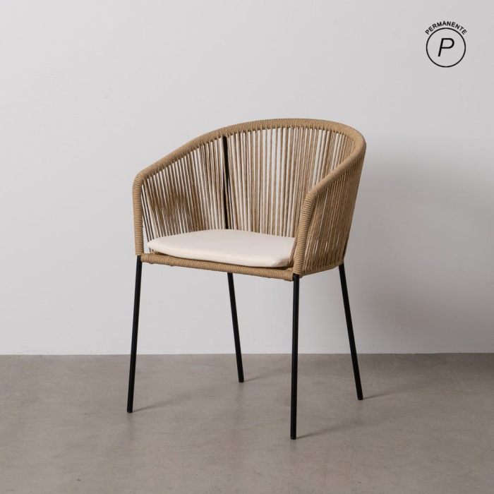 Scaune din polietilenă și oțel pentru exterior, set 2, design natural [1]