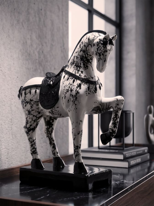 Sculptură decorativă cu cal stilizat finisaj alb-negru [8]