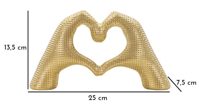 Sculptură decorativă cu două mâini care formează o inimă goală, auriu texturat în relief fin [7]
