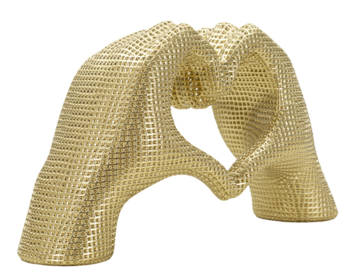 Sculptură decorativă cu două mâini care formează o inimă goală, auriu texturat în relief fin [2]