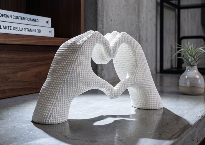 Sculptură decorativă din rășină albă cu mâini unite în formă de inimă [2]
