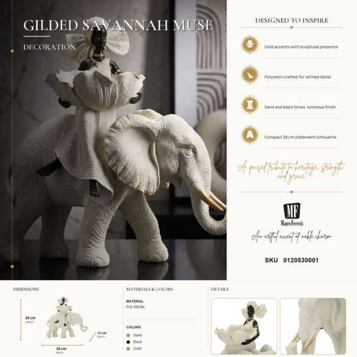 Sculptură decorativă etnică cu femeie africană pe elefant [8]
