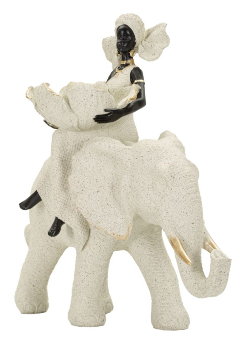 Sculptură decorativă etnică cu femeie africană pe elefant [2]