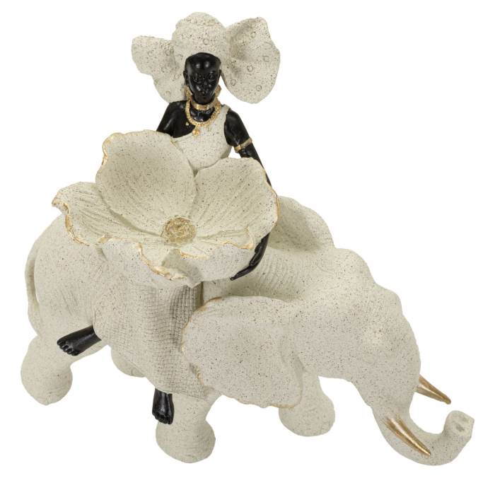 Sculptură decorativă etnică cu femeie africană pe elefant [6]