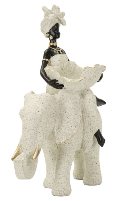 Sculptură decorativă etnică mică femeie africană pe elefant [2]
