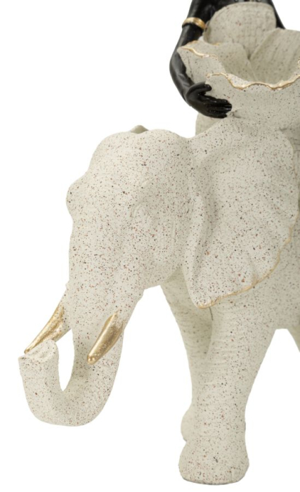 Sculptură decorativă etnică mică femeie africană pe elefant [5]