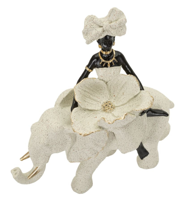 Sculptură decorativă etnică mică femeie africană pe elefant [6]