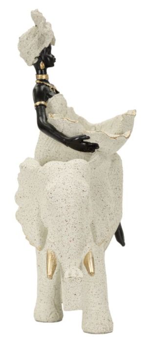 Sculptură decorativă etnică mică femeie africană pe elefant [3]