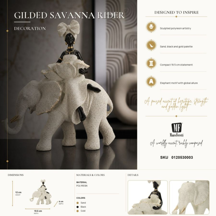 Sculptură decorativă etnică mică femeie africană pe elefant [7]