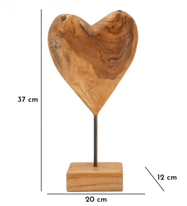 Sculptură decorativă inimă din lemn de tec reciclat pe suport – Dobu [10]